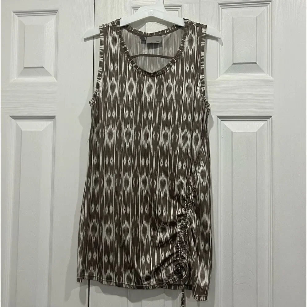 Athleta sleeveless tunic top abstract ikat print side ruched size M